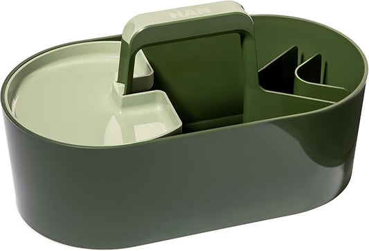 HAN Toolbox Loft Plastic Basket with Handle, 4 Compartments Desk Basket, Cleaning Basket, Craft Basket, Storage for Utensils, Green, 1200-40
