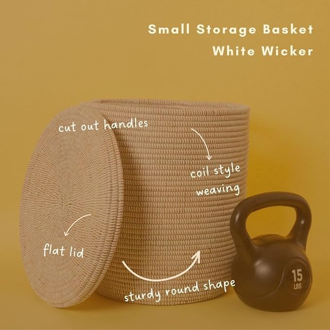 White Basket with Lid, Small Size, 16 Inch Tall, 16 Inch Wide