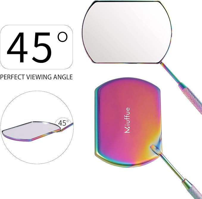 Lash Mirror for Eyelash Extensions, 60mm Extra Large Eyelash Mirror, Detachable Stainless Steel Makeup Mirror，Rainbow Color