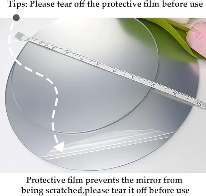 10'' Circle Shape Mirror for Room Decor, Acrylic Mirror with Wood Stand, Frameless Makeup Mirror for Desk Decor, Unique Decor for Bedroom Accessories (Round)