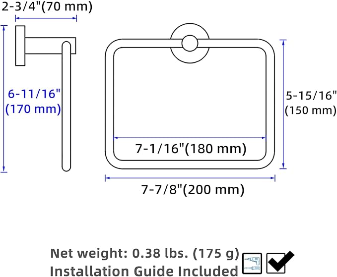 APLusee Chrome Bath Towel Ring, Stainless Steel Hand Towel Holder, Wall Mount