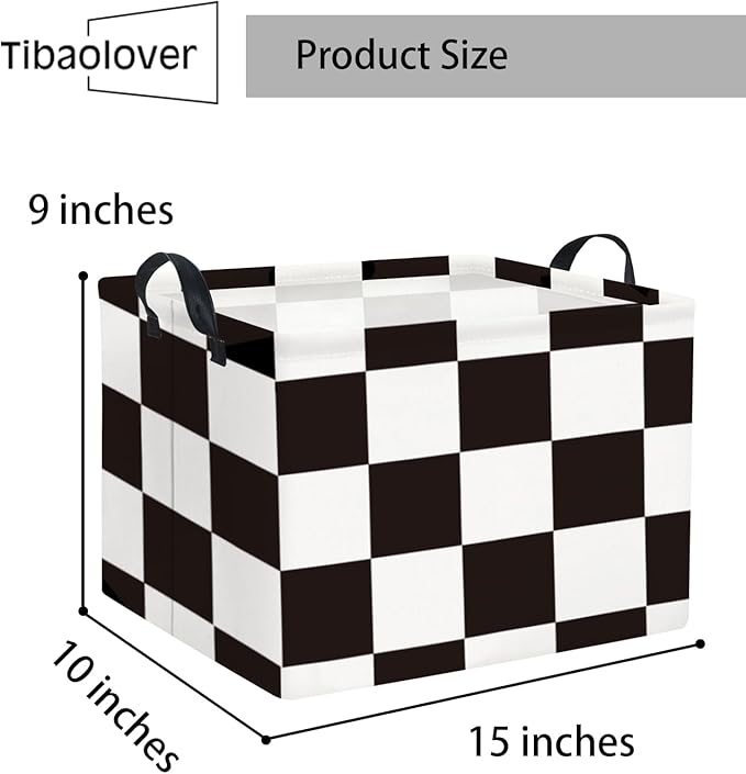 Rectangular Checkered Basket Storage Bin Collapse Storage Basket with Handles for Organizing Home Kitchen Boys and Girls Toys Office Closet Shelf Baskets (Race Flag)