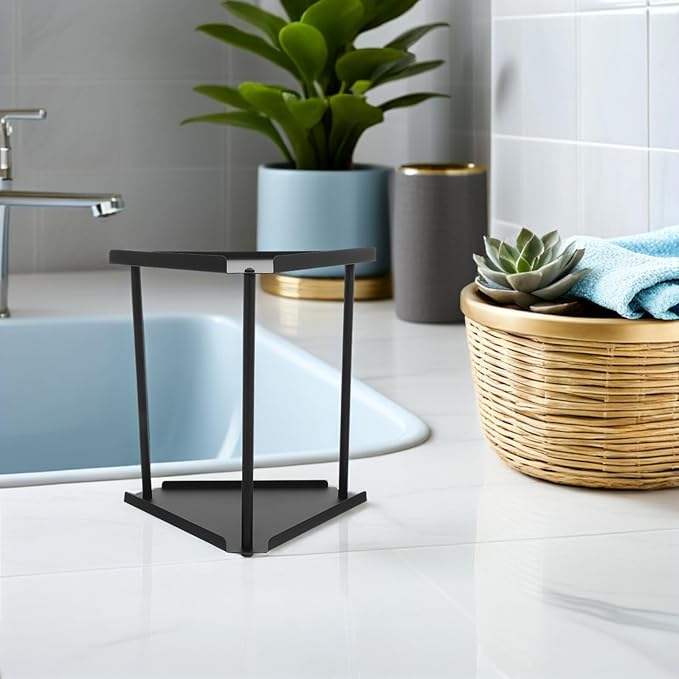 GARVALON Bathroom Counter Organizer Shelf, 2-Tier Metal Makeup Storage Rack, Waterproof Vanity Corner Sink Shelf for Bathroom Skincare and Cosmetics