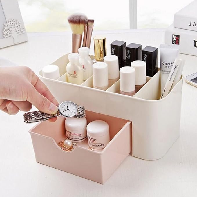 Cosmetic Organisers, Makeup Organizer Stackable Cosmetic Storage with Drawers Vanity Table Bathroom Countertop Office Desk Organizer for Pens Jewelry Display (Pink)