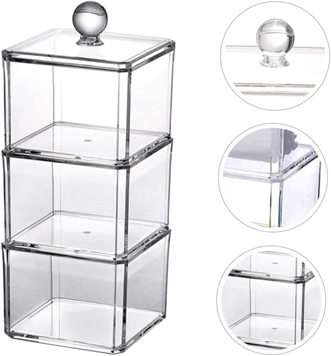 Holibanna Clear Makeup Remover Storage Box with Lid Acrylic Cotton Pad Organizer for Bathroom Vanity and Cosmetic Display Case 9.05X3.62X3.62 Inches