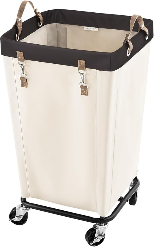 StorageWorks 110L Laundry Basket with Wheels, Large Rolling Hampers for Clothing Organizer, Dirty Clothes Basket for Hotel, Home, Closet, Dorm, Beige