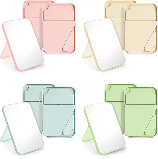 12Pack 8" Spa Party Mirrors Desk Mirror for Girl Party Portable Travel Mirror with Stand Foldable Tabletop 90°Adjustable Folding Mirrors for Women, Beauty Birthday Gift