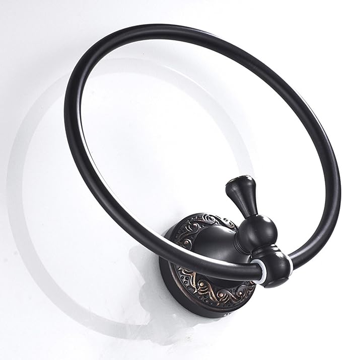 Oil Rubble Bronze Brass Bath Towel Ring, Wall Mounted Black Bathroom Hardware Accessories, Pattern Carving Design