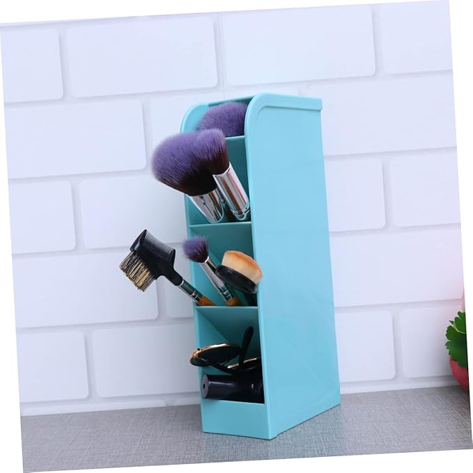 Diagonal Makeup Brush Holder and Stationery Organizer Small Blue Desktop Storage Box for Office and Home Use Durable and Stylish Design for Pens Brushes and Cosmetics