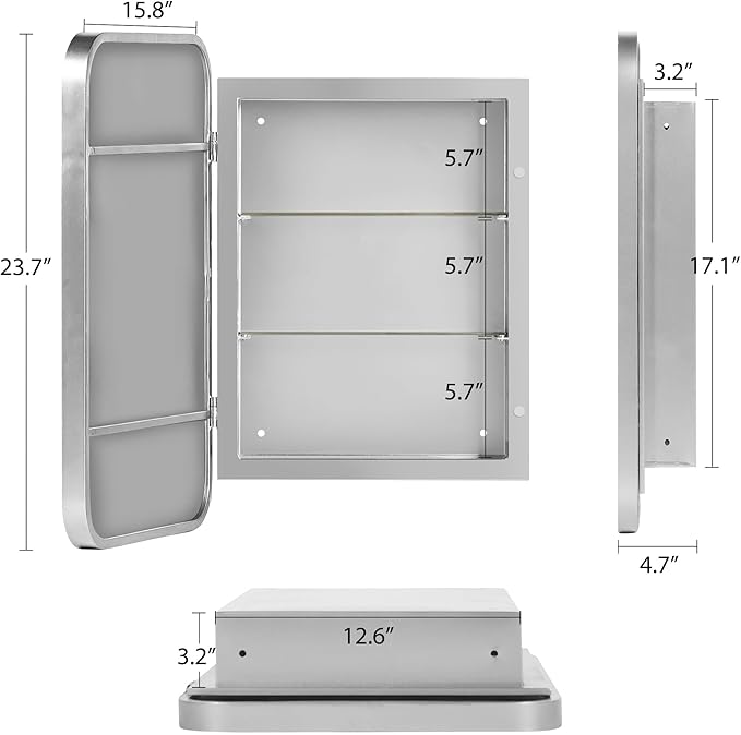 DlandHome Bathroom Medicine Cabinet with Mirror, 24”x16” Recessed Medicine Cabinet for Bathroom with Beveled Edge Mirror, Wall Mounted Deep Set Alumiunm Frame,Silver