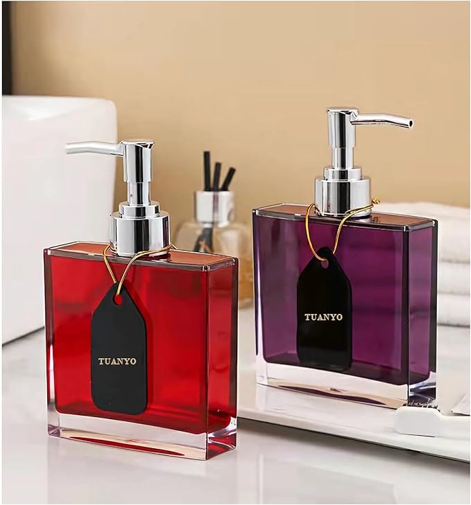 Bathroom Accessories Set, Acrylic Bathroom Accessory Set with Soap Dispenser,Soap Dish, Toothbrush Holder, Tumbler, Modern Bathroom Accessories Decor,Gift for Home (Red-4)