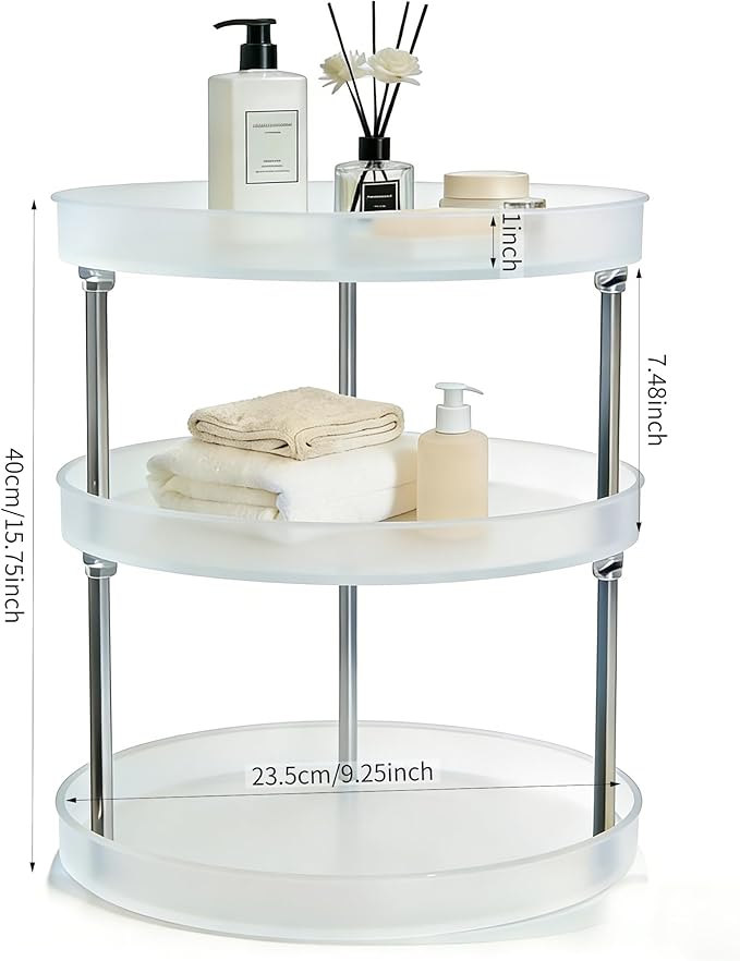 Rotating Makeup Organizer for Vanity Perfect Clear Round 3 Tier Perfume Skincare Cosmetic Stand Bathroom Countertop Storage 9.25"