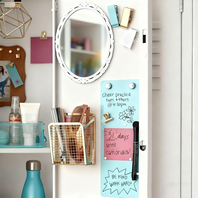 ARTLYMERS Magnetic Locker Mirror, Real Glass Small Mirrors for Lockers with Magnetic Backing, School Locker, Bathroom, Household Refrigerator, Locker Accessory or Office Cabinet (White)