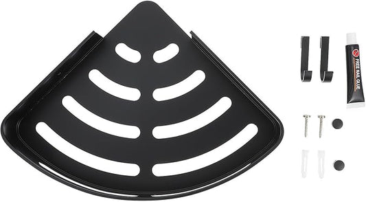 Hemobllo Nail-Free Wall-Mounted Triangle Storage Rack with Hooks, Space Aluminum Bathroom Shelf, Black Matte Finish, Suitable for Kitchen and Household Organization