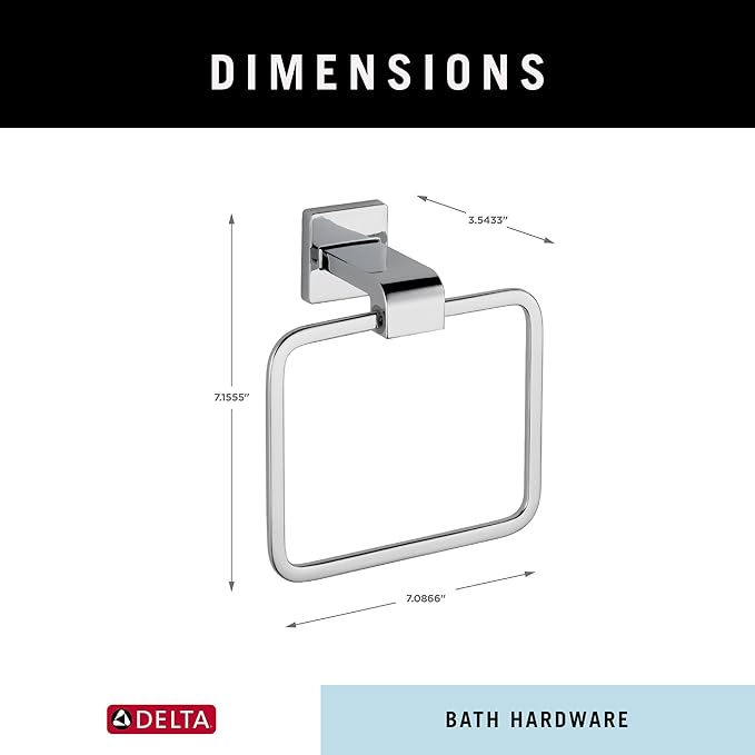 Delta Ara (1-Pack) Hand Towel Holder Polished Chrome Towel Racks for Bathroom Wall Square Towel Ring Holder for Bath Towel Hanger for Kitchen, Bathroom Accessories 77546
