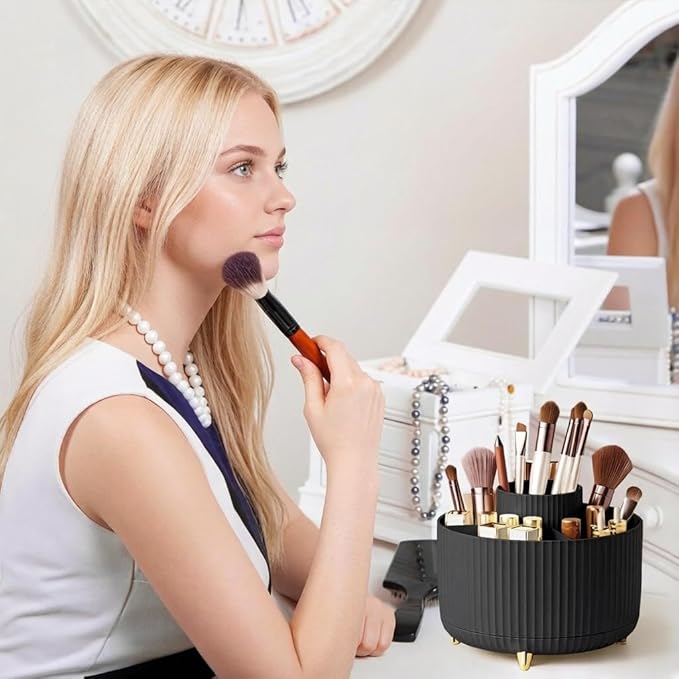 Makeup Brush Holder,360° Rotating Makeup Brush Organizer,5 Slot Make up Brushes Cup for Cosmetics,Large Capacity,For Nail Polish, Art Supply, Bathroom Vanity,Cosmetics Organizer,Black