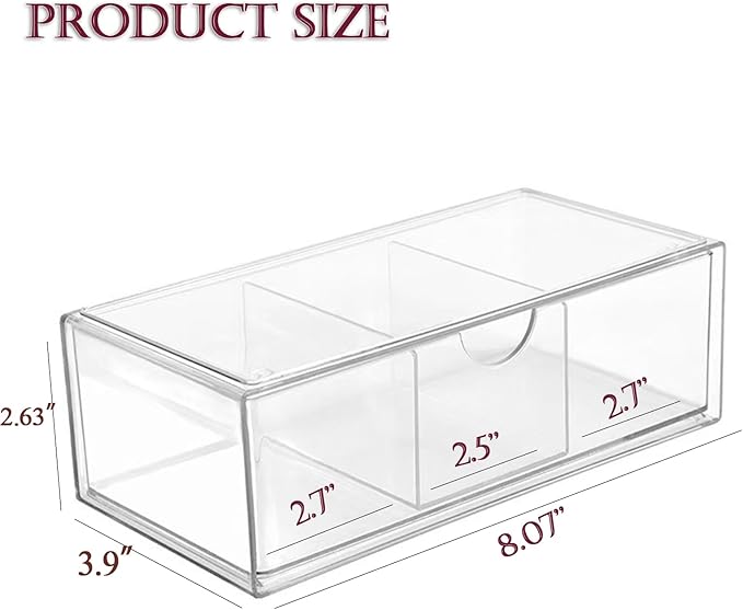 Hair Accessories Organizer for Girls, Clear Acrylic Hair Tie Organizer, or Headband, bows，Cute Small Stackable Storage Drawer Container Caddy Box for Bathroom Vanity Countertop