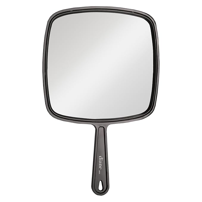 Diane Professional Quality Hand Held Mirror with Handle, Single Sided Vanity Makeup Mirror for Women, Men, Salon, Barber, Shaving, and Travel, Large 9" x 12.75" in Black