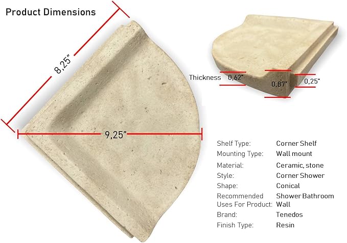 Tenedos Premium Quality Classic Cream Travertine Resin Corner Shelf - Not for Flat Surface Installation
