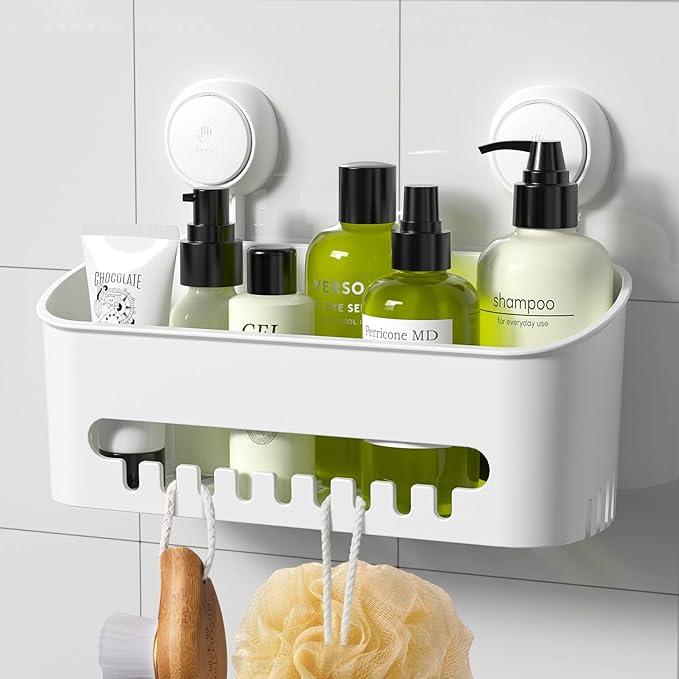 LUXEAR Shower Caddy Suction Cup NO-Drilling Removable Shower Shelf Powerful Heavy Duty Hold up to 22lbs, Waterproof Storage Basket for Shampoo & Toiletries Bathroom & Kitchen Caddy Organizer