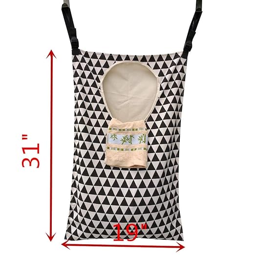Adjustable Space Saving Door Hanging Laundry Hamper Bag with Stainless Steel Hooks