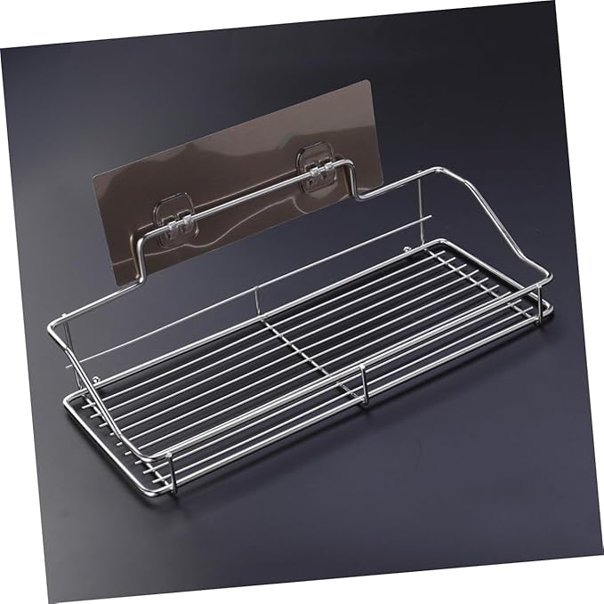 Cabilock Bathroom Shelf Organizer Medium No Drilling Traceless Wall-Mount Storage Rack Stainless Steel for Bathroom and Kitchen Use Strong Adhesive Easy Installation