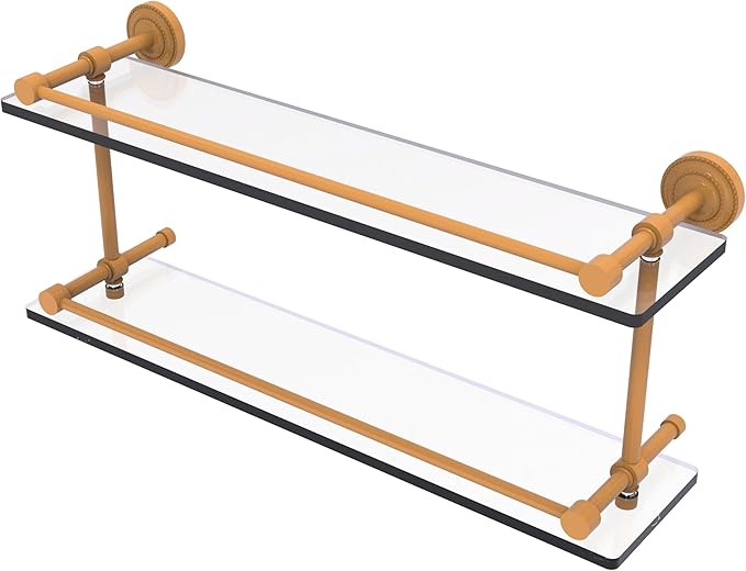 Allied Brass DT-2/22-GAL-GLY Dottingham 22 Inch Double Glass Shelf with Gallery Rail, Golden Yellow