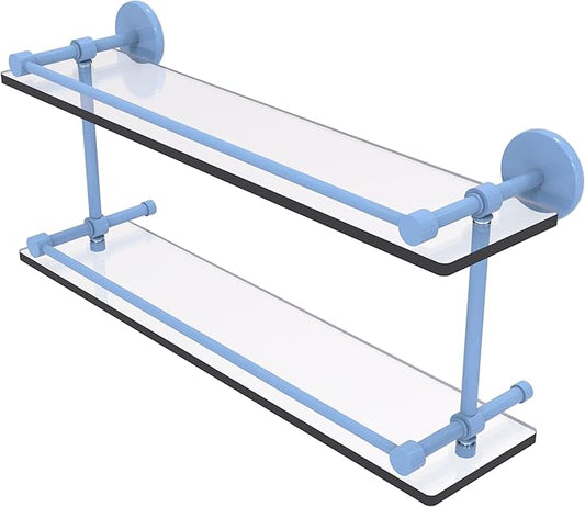 Allied Brass Prestige Skyline Collection Tempered Double Glass Shelf with Gallery Rail Flat Troll Blue 22 Inch