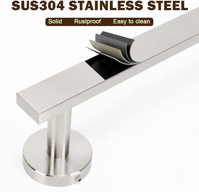 Bath Towel Bar, SUS 304 Stainless Steel Towel Rack Holder Wall Mounted, Modern Shower Rod for Bathroom Kitchen Home Decor, 16 Inch (Brushed Nickel)