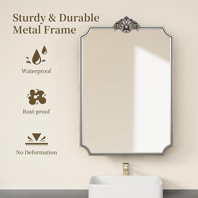 24x35 Inch Medicine Cabinets for Bathroom, Medicine Cabinet Mirror with Storage, All-Metal Frame, Sturdy & Heavy Shelves, Easy Assembly (Silver)