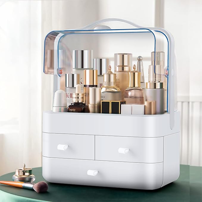 Skin Care Organizer Dustproof, Make Up Organizers and Storage with Lid, Skincare Organizers Preppy, Makeup Storage Box & Cosmetic Storage Box Waterproof for Vanity Countertop_White