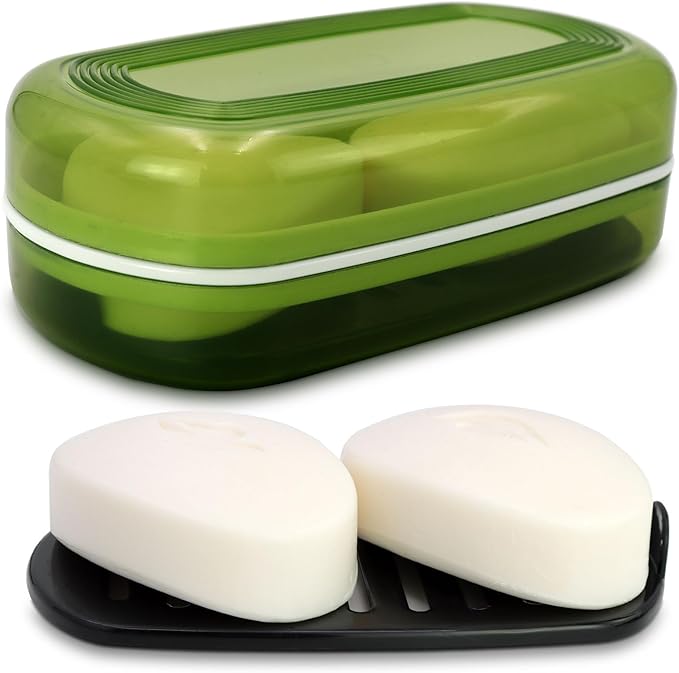 HAYSNA Solid Shampoo Bar Holder, Large Bar Soap Holder, Travel Soap Container, Soap Box with Draining Layer, Soap Case for Bathroom, Traveling, Gym, Camping (Green Style-1-Large)