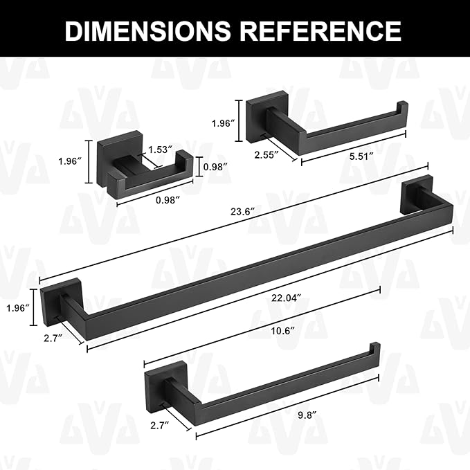 Lava Odoro 4-Piece Bathroom Hardware Accessories Set Matte Black, Towel Bar Set Stainless Steel Wall Mount Towel Holder Set Bathroom Accessories Kit