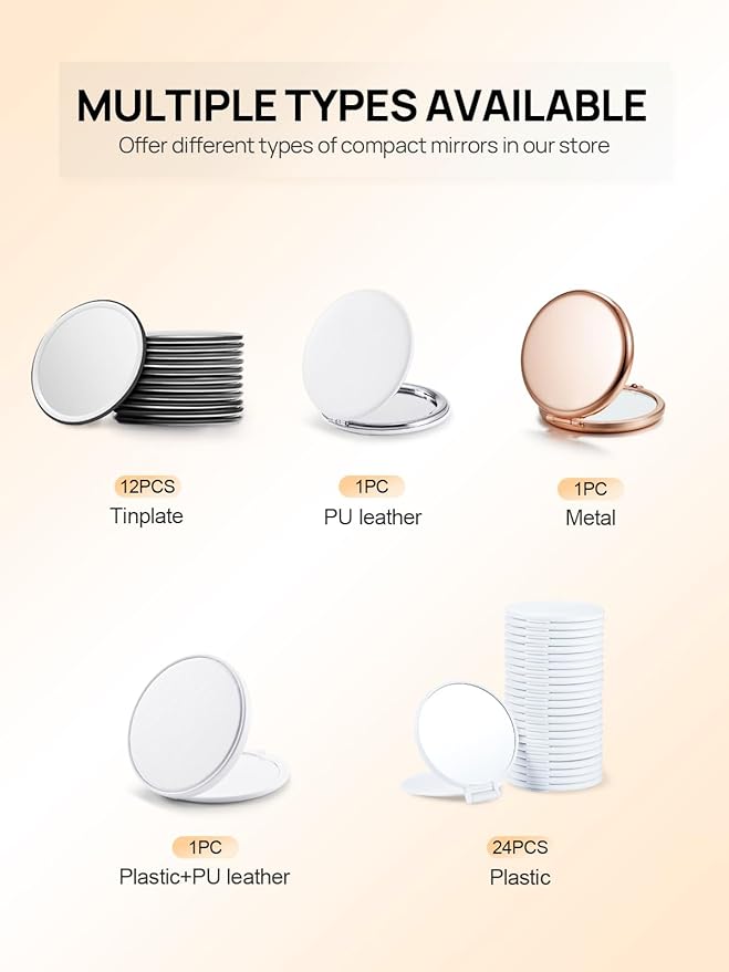 Compact Mirror for Purse, Double-Sided 1X/2X Magnifying Metal Pocket Makeup Mirrors(Round, Rose Gold)