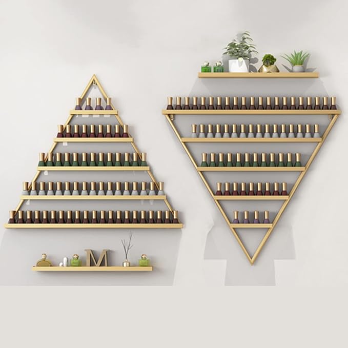 Nail Polish Rack Wall Mounted Perfume Organizer Shelves ,Triangle Nail Polish Metal Holder Essential Oil Display Case Shelf for Home Salon Business Spa, Cosmetics Bottles Storage Cabinet Spice Rack