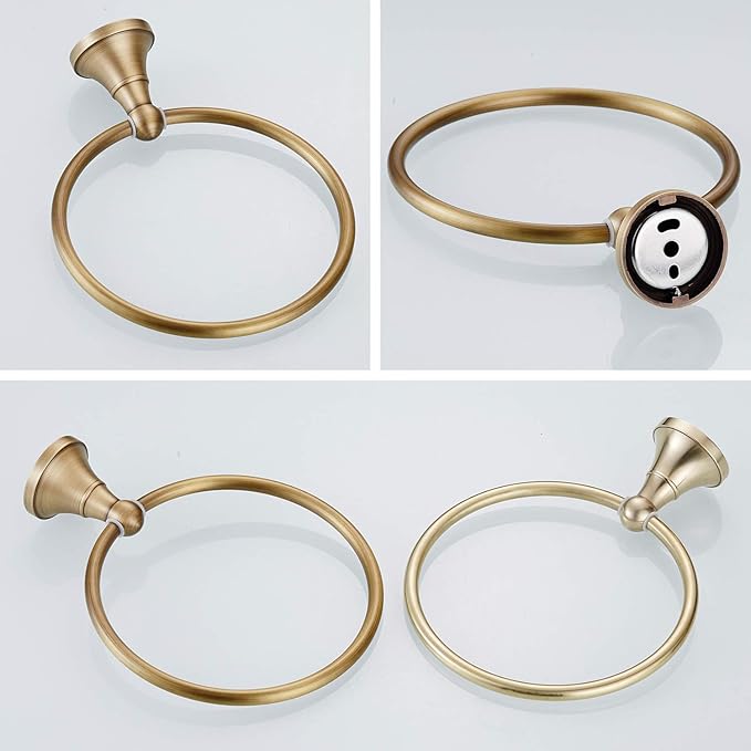 Flybath Round Towel Ring Antique Brass Hanger Hand Towel Holder for Bathroom Kitchen Accessories Wall Mounted, Brushed Bronze