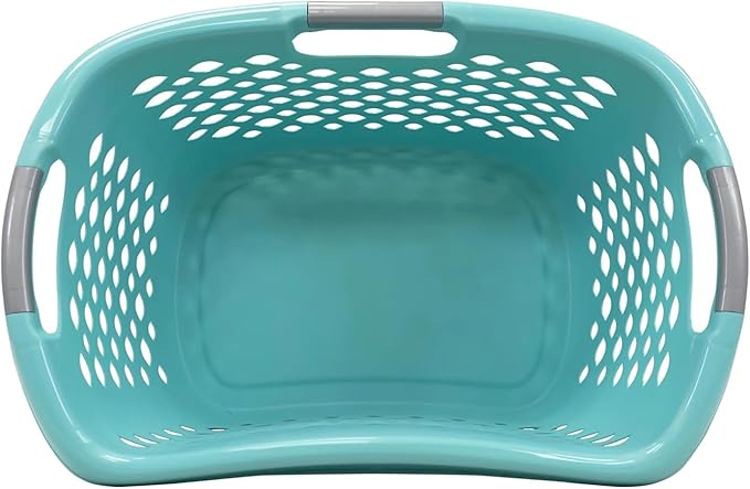 1.8 Bushel Laundry Basket, Portable Plastic Clothes Organizer with Built-In Handles, Ventilation Holes, Large Capacity Laundry Basket for Closet Dorm Laundry Room Bedroom (Teal)