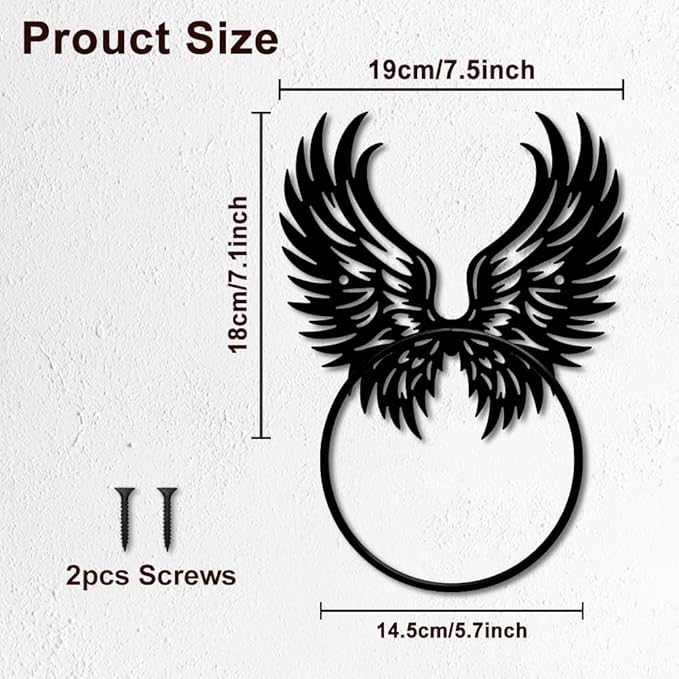 MAYJOYDIY Angel Wings Metal Towel Ring Feather Wings Towel Holder Bath Towel Ring for Wall Black Art Towel Rack Wall Mounted for Bathroom Kitchen Towel Hanger Home Decors Gift