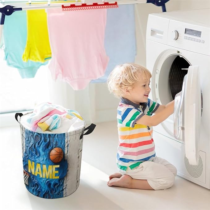 Personalized Basketball Laundry Hamper Custom Name Funny Dirty Clothes Laundry Basket Portable Storage Basket For Home Bathroom Family Basketball Lovers Xmas Birthday (style 13)