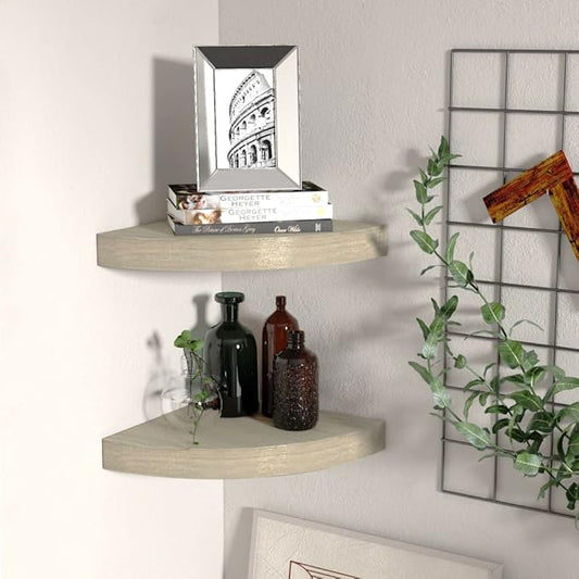 Floating Corner Shelves 2 Pack Oak Finish Wall Mount Display Storage for Bathroom Kitchen Living Room, 9.8x9.8x1.5 Inches MDF Honeycomb with Invisible Mounting System