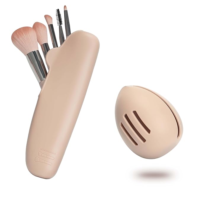 Bpluma Silicone Makeup Brush and Beauty Blender Holder, Half open Snap Design, Washable Powder Puff Case For Travel Business