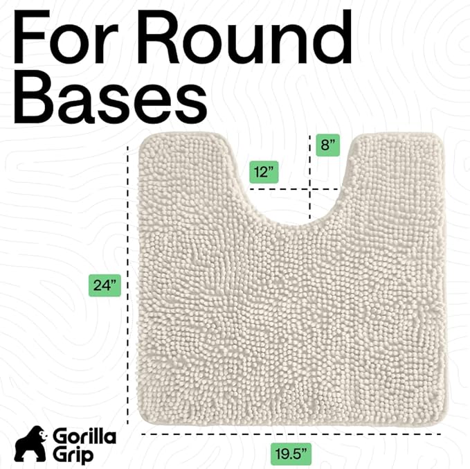 GORILLA GRIP Plush Absorbent Shaggy Chenille Bath Rug Mat for Oval Toilet Base with Rubber Backing, Machine Washable Rugs, Soft Microfiber Contour Mats for Toilets, Bathroom Decor, Ivory