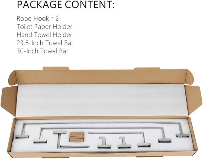 VELIMAX Premium Stainless Steel 6 Pieces Bathroom Hardware Set Wall Mounted Bathroom Accessories Kit Modern Towel Bar Set - 23.6 Inches and 30 Inches, Brushed