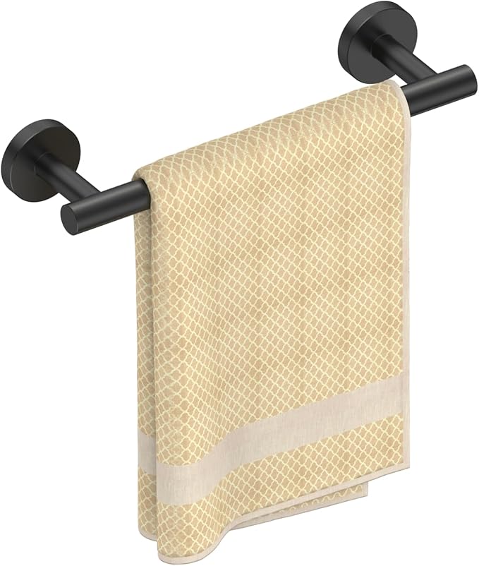 FORIOUS Towel Bar Wall Mounted, 12 inch Stainless Steel Towel Racks for Bathroom, Includes Wall Mounting Hardware (Matte Black, Total Length 14 Inch)