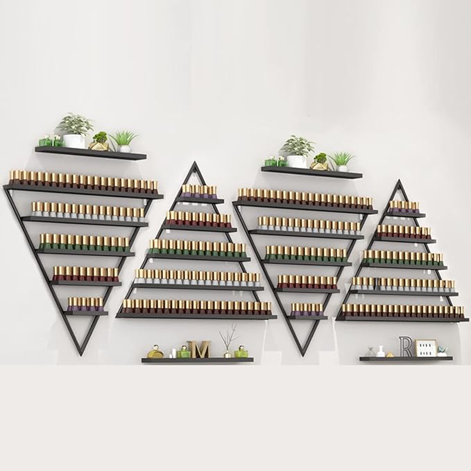 Nail Polish Rack Wall Mounted Perfume Organizer Shelves ,Triangle Nail Polish Metal Holder Essential Oil Display Case Shelf for Home Salon Business Spa, Cosmetics Bottles Storage Cabinet Spice Rack