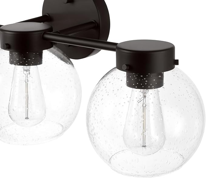 Globe Electric 63000202 5-Piece All-in-One Bathroom Accessory Set with 24" 3-Light Vanity Light, Dark Bronze, Seeded Glass Shades, Towel Bar, Robe Hook, Toilet Paper Holder, Towel Ring, Powder Room
