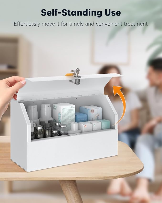 Uniclife Wall Mount Medicine Cabinet with Key Lock Locking First Aid Cabinet Lockable Medical Cabinet Small Medicine Organizer Secure Steel Wall Cabinet Metal Storage Box, White