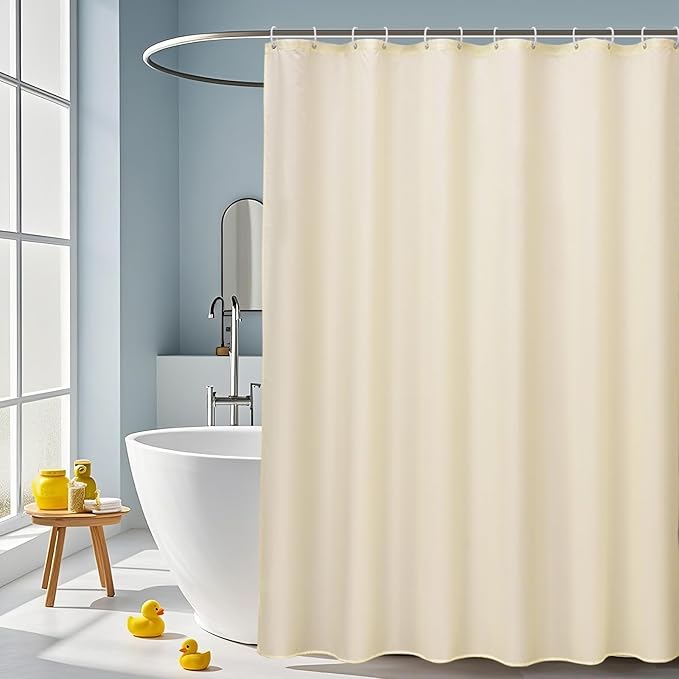AooHome Hotel Shower Curtain Liner, Fabric Beige Standard Shower Curtain with Hooks, Weighted Hem, Water Repellent, 72 x 72 Inch