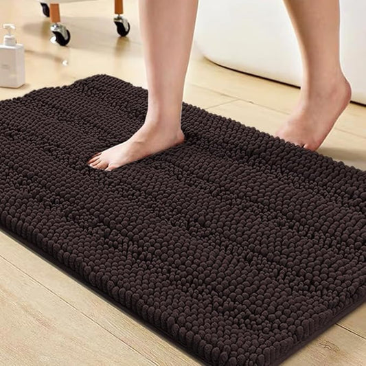 Turquoize Chenille Bath Rugs Non Slip Shaggy Extra Soft and Absorbent Area Rug, 20"x 32", Brown