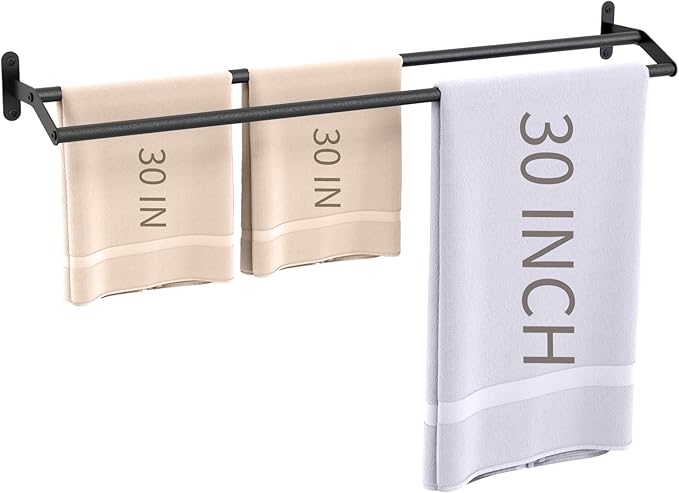 Double Towel Bar for Bathroom Wall 30 Inch Matte Black, Double Towel Racks for Bathroom Wall Mounted, Stainless Steel Bathroom Towel Holder Towel Hanger (Double Bar-Black, 30 in)